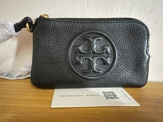 Tory Burch Cassia - Genuine Leather - Britten Large Zip Pouch- Bright Yellow