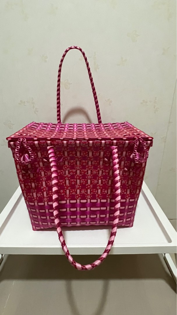Plastic woven basket with lid ( H30cm x L33cm x W22cm ), Women's