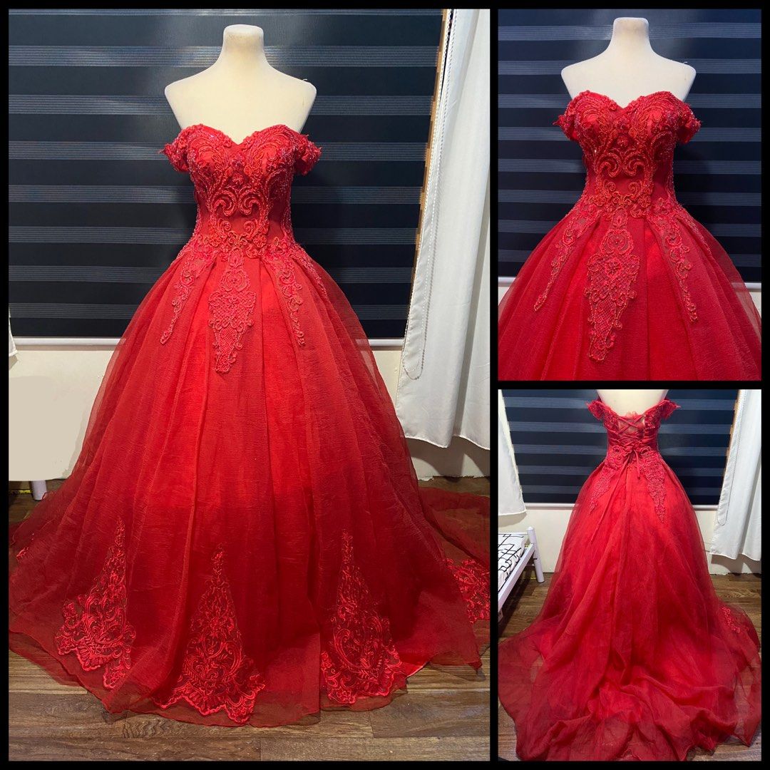 G120, Wine Red Embroidery Princess Big ball Gown (SIZE ALL)pp – Style Icon  www.dressrent.in