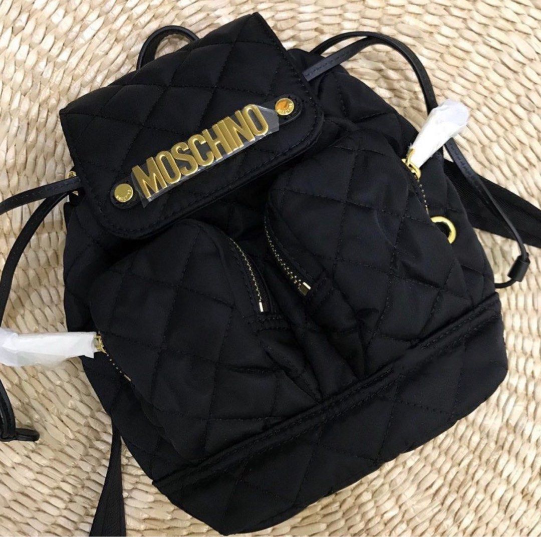 SALE AUTHENTIC MOSCHINO SMALL BACKPACK NYLON BLACK GHW