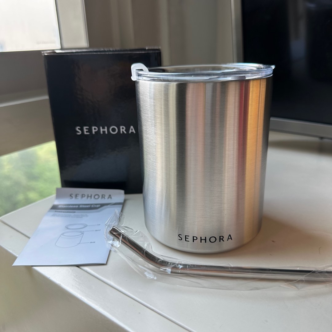 Sephora Stainless Steel Cup w Straw, Furniture & Home Living