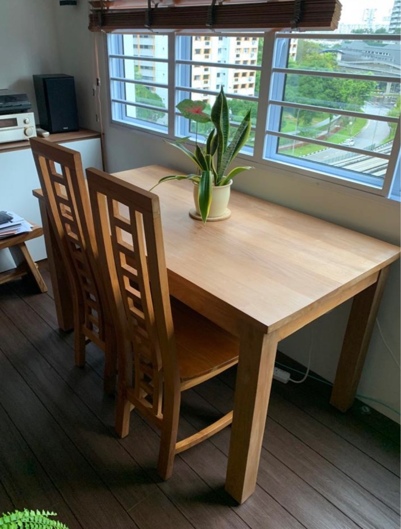 Solid Wood Table + 2 Chairs, Furniture & Home Living, Furniture, Tables