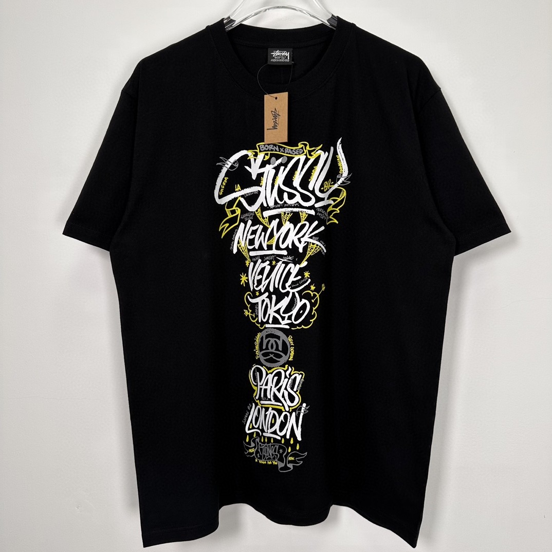 STUSSY x BORN x RAISED FW23 塗鴉字母短袖TEE S-XL, 名牌, 服裝