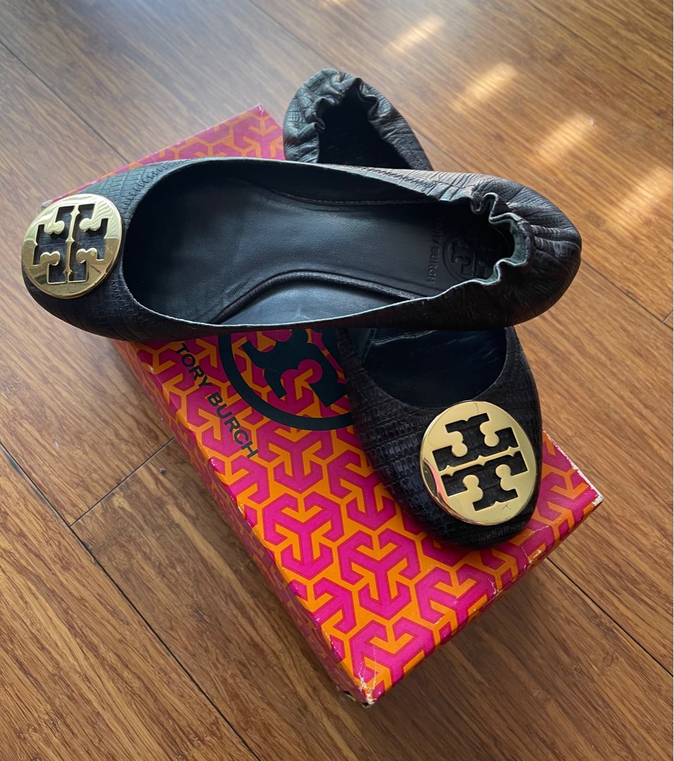 Tory Burch Reva Lizard print leather ballet flats