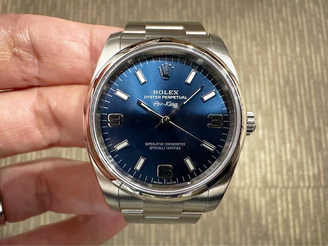 Unworn Dec 13 Rolex Oyster Perpetual 34 OP34 Air King Blue 114200