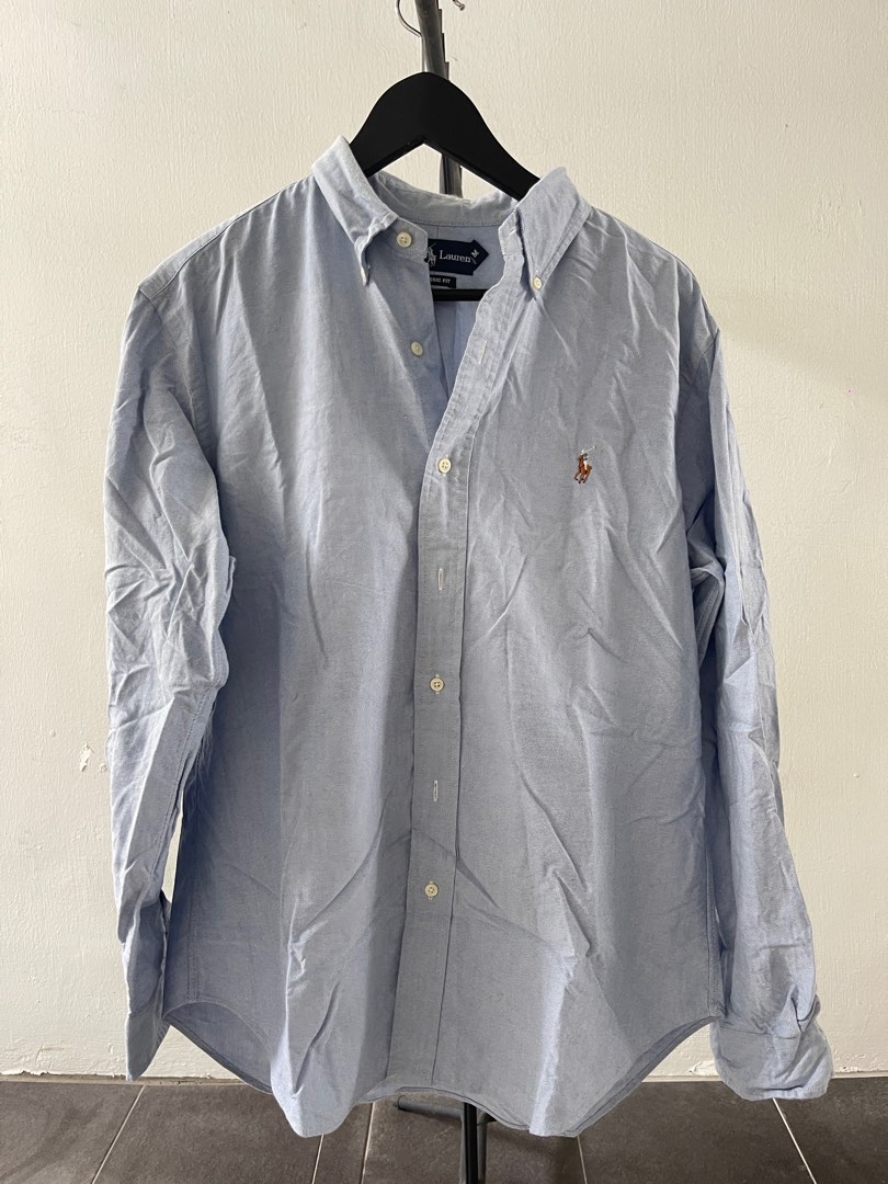 Ralph Lauren short sleeve button down shirt, men's size M cotton navy blue type Vintage Second Hand