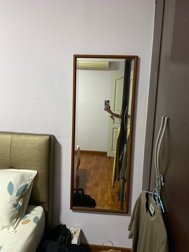 Wooden edge full length mirror, Furniture & Home Living, Home Decor