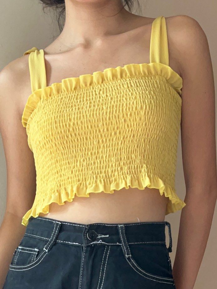 Yellow ruched top on sale