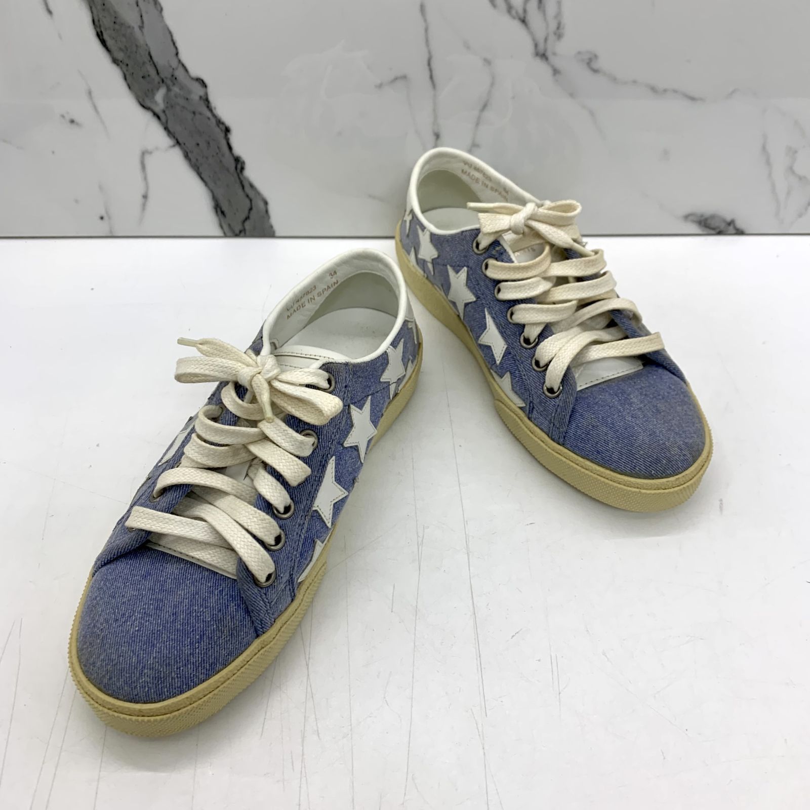 YVES SAINT LAURENT 457823 BLUE DENIM STARS LOW CUT LACE UP 