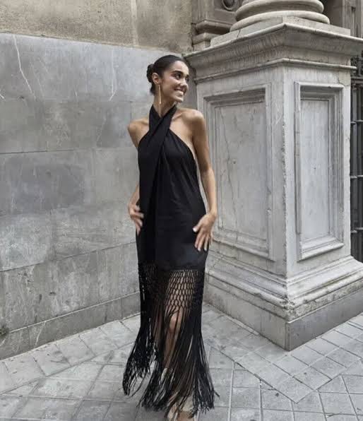 Zara fringe shop halter dress