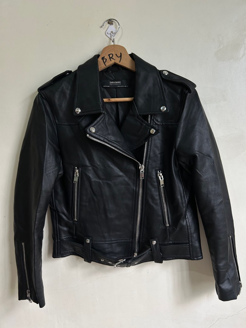 Zara Faux Leather Biker Jacket Women, Women's Fashion, Coats, Jackets