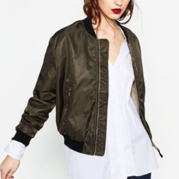 Zara green top bomber jacket womens