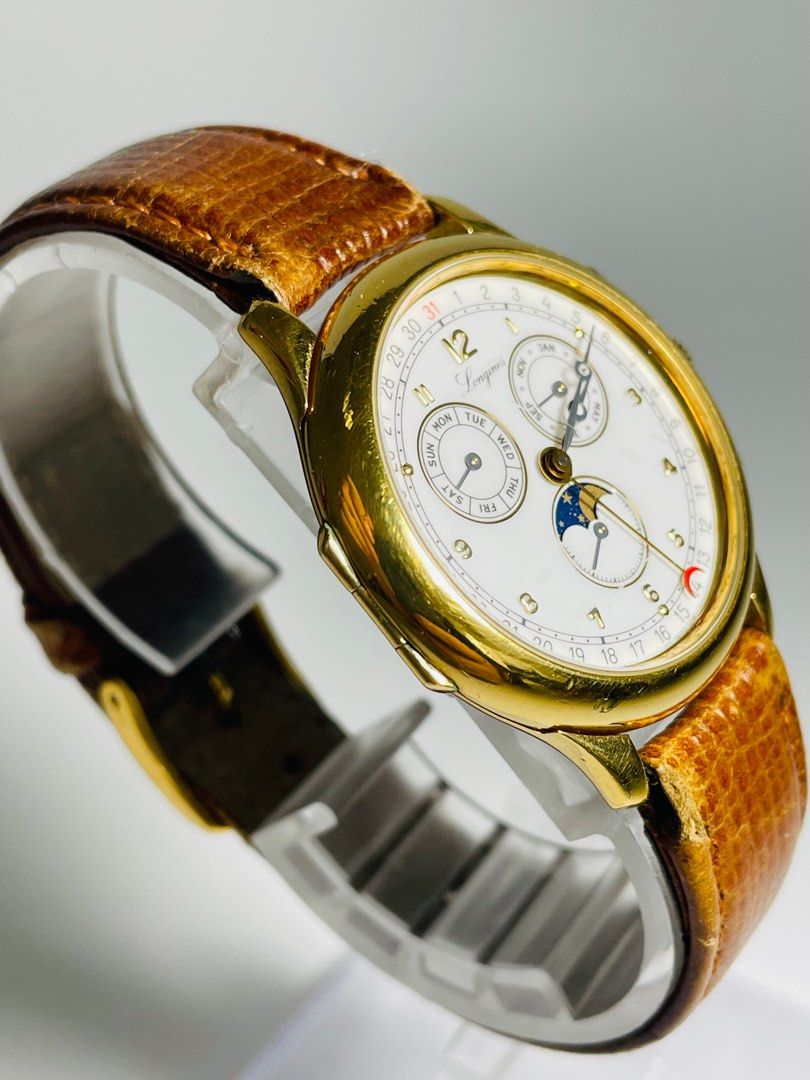 230630 Longines Charleston Vintage Men s Quartz Day Date Month Moonphase Watch Circa 1980 90s