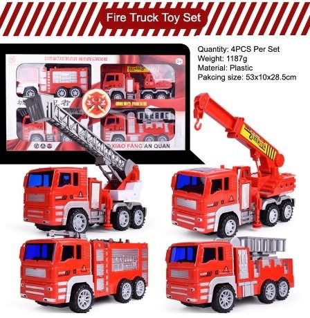 4PCS Set Large Children Construction Truck Toy Set Fire Truck