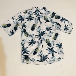 快速出貨!《鳳梨 樹圖 白底 短袖 海灘 襯衫 輕薄 口袋》#23開學季