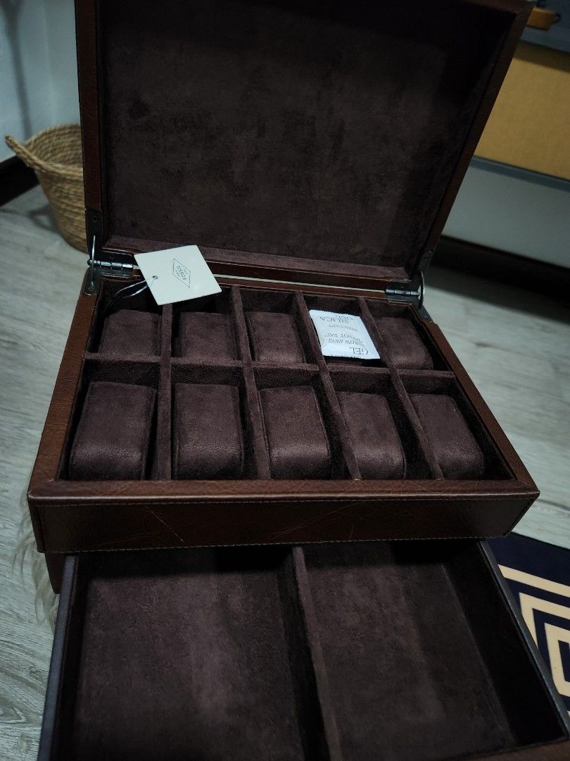 Authentic Fossil Leather Watch Box Dark Brown Luxury