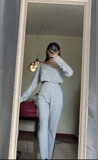 💯 dolmi coordinates grey knitted style cropped top ( longsleeves + pants)