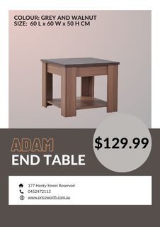 ADAM END TABLE FOR SALE,  WALNUT COLOUR
