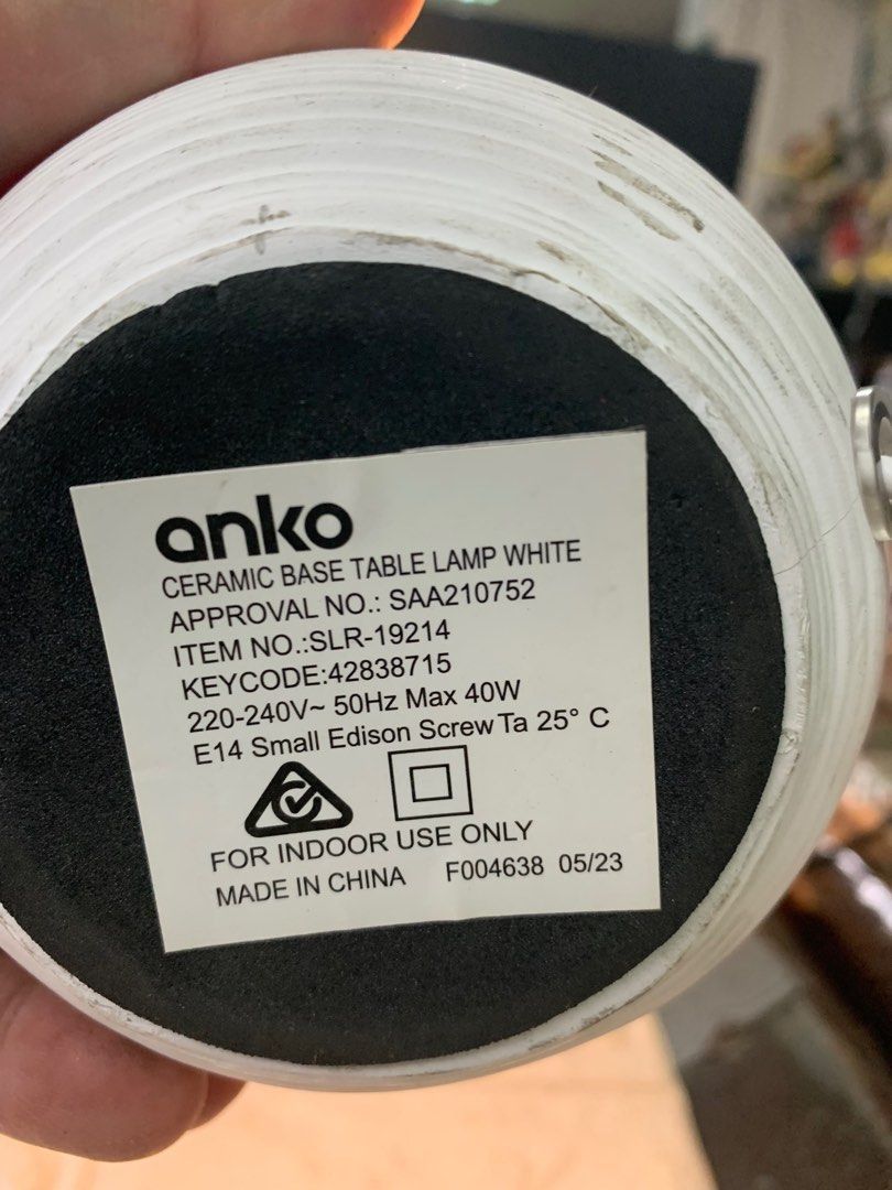 Anko Ceramic Base Table Lamp White Perfect for Modern Rooms, Furniture