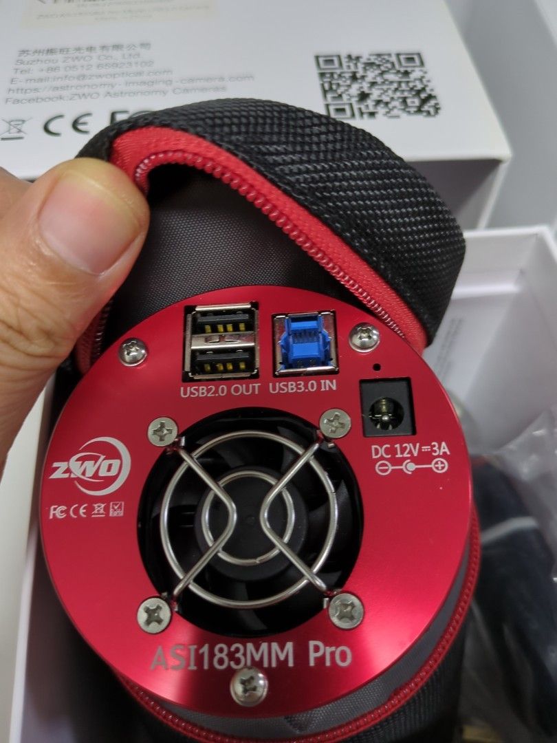 ZWO ASI 183MM astro camera (Category: Cameras) located in Singapore. Submitted by plutoniteman (Listing ID 1254373847, Image 1). Description: 10 pcs of ASI 183MM camera, about half was not opened. The rest was used for lab test (exposure accuracy, linearity). Bulk deal is ok too..