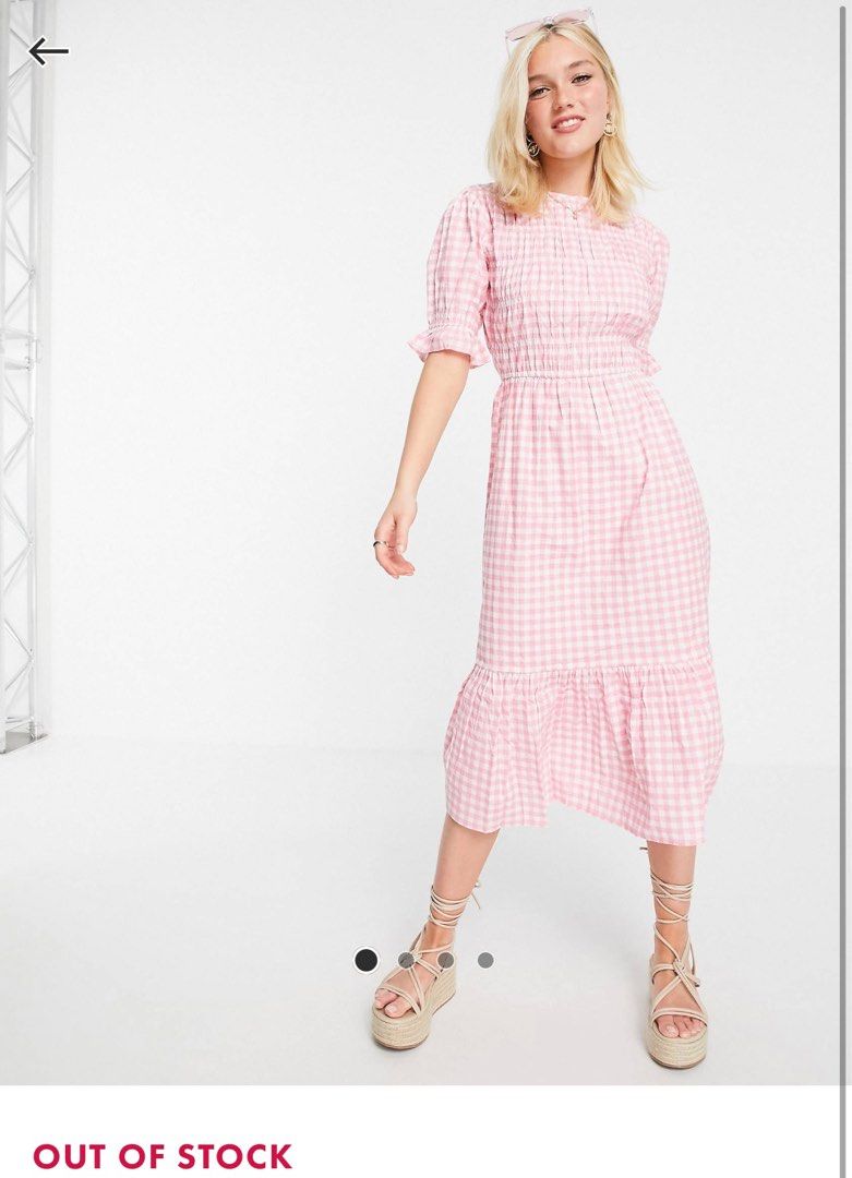 ASOS Midi Pink Gingham Dress Barbie Dress, Women's Fashion