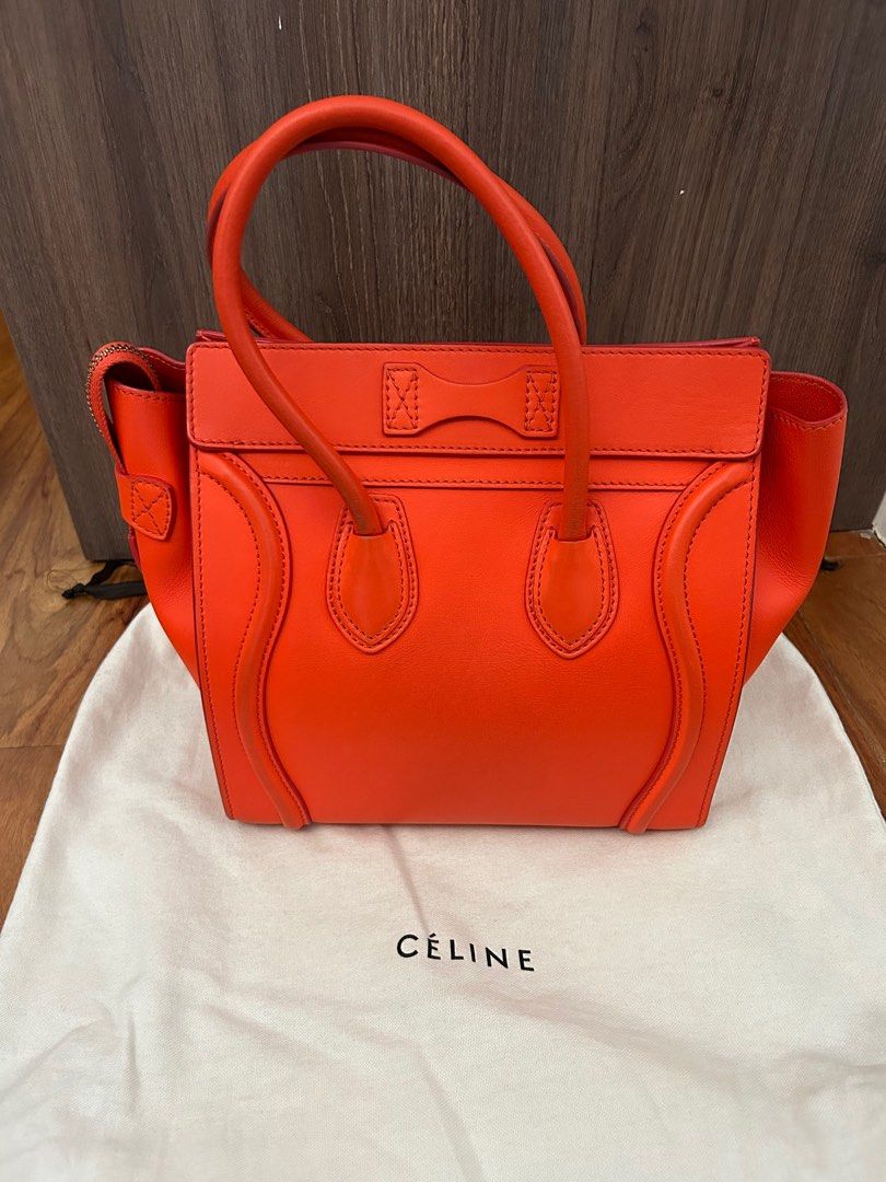 Authentic Celine Micro Bag (Category: Luxury Bags & Wallets) located in Paranaque City. Submitted by luxury_finds (Listing ID 1254282520, Image 2). Description: this is bright orange celine micro bag, still in good condition with minor dirt only, complete with receipt, bought in Hongkong 2017, msg me if you want to see more pictures .