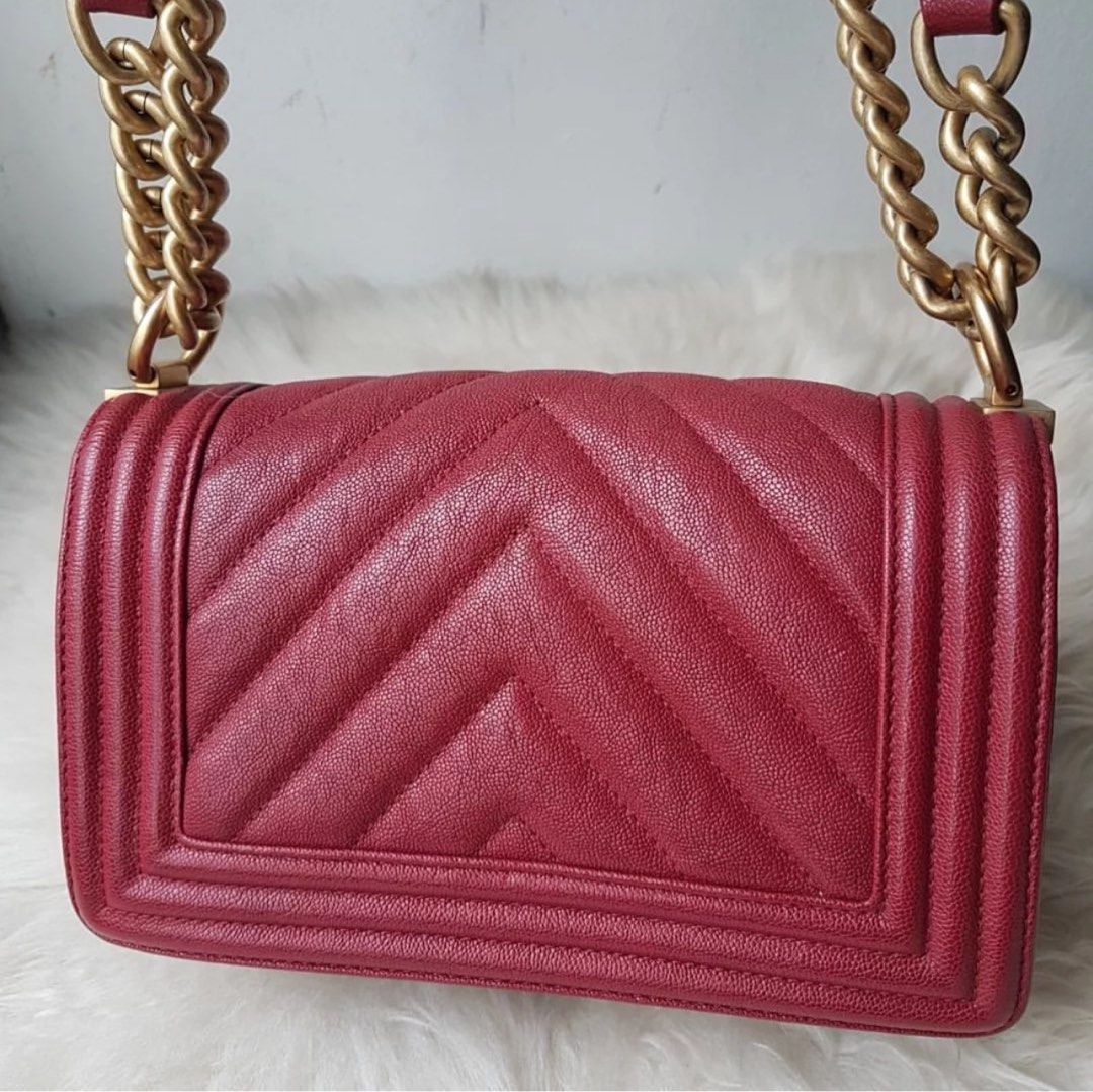 Two Way Flap Authentic Chanel Le Boy Chevron Small Caviar Two way Flap Bag, Luxury ...