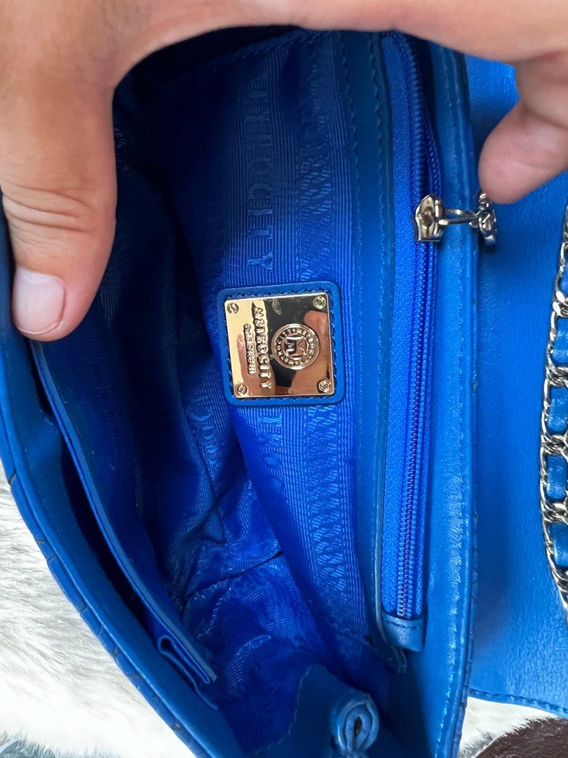 Korean luxury brand metrocity blue genuine leather chain bag