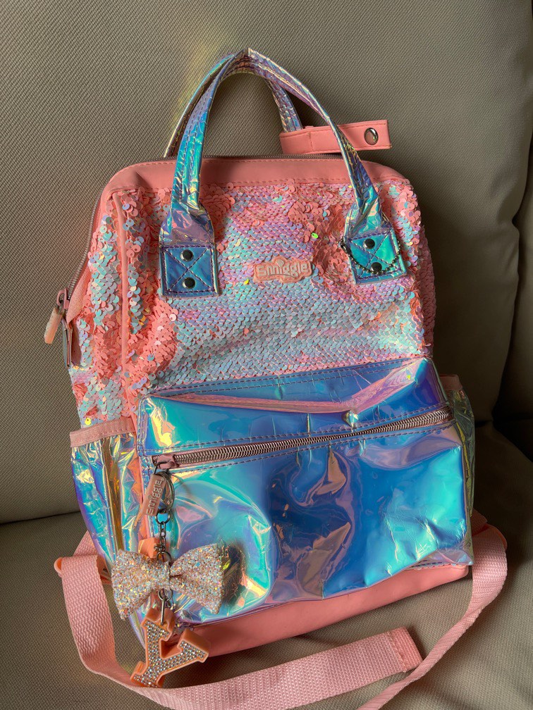 Authentic Smiggle Beautiful Peach Pink Sequins Backpack