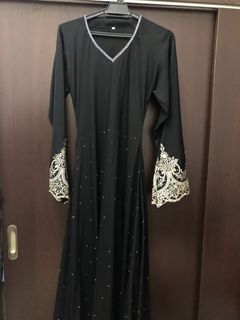 Arab Black Abaya jubah dress with embroidery and stones