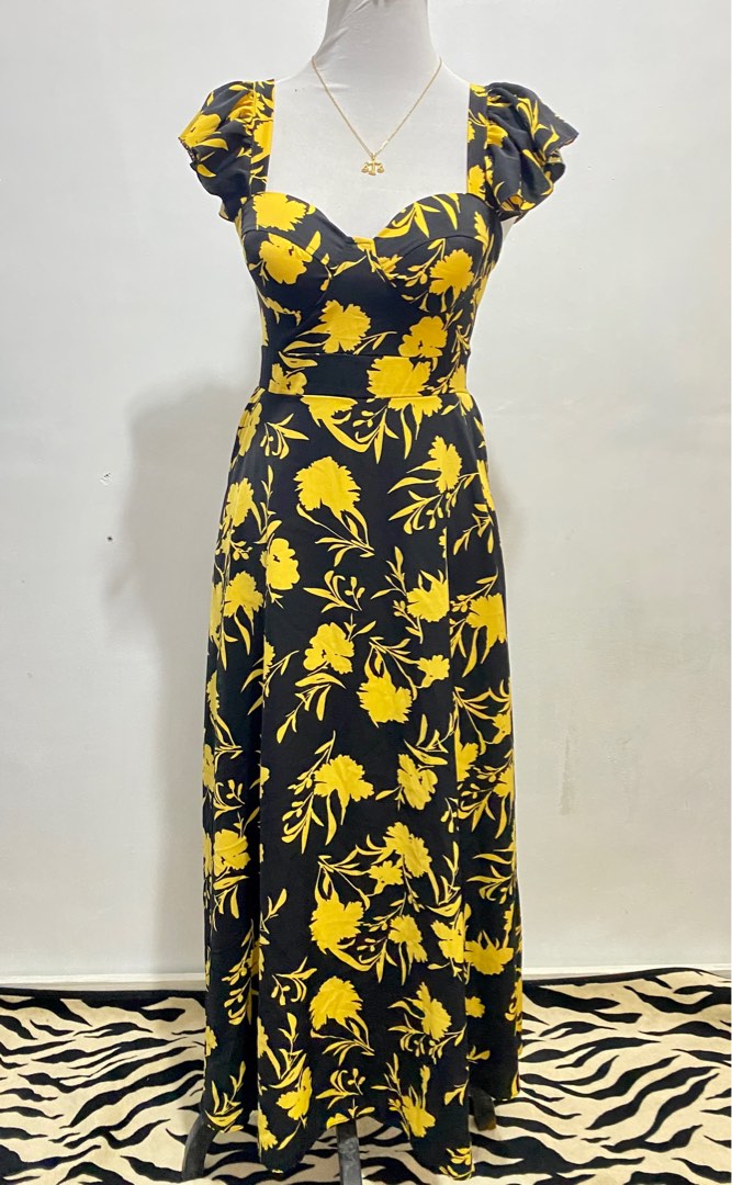 Black and yellow long online dress