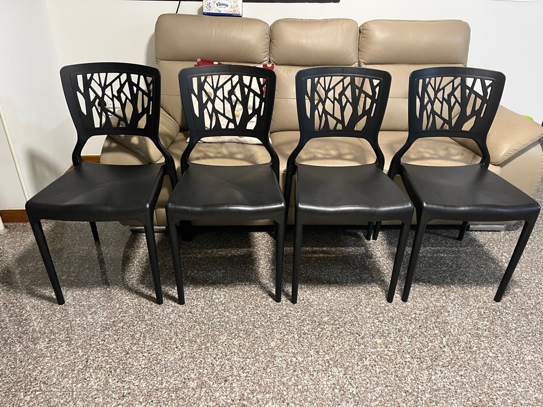 Black Plastic Chairs with back rest (2 nos), Furniture & Home Living