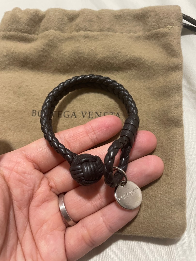 Sell Bottega Veneta Intrecciato Leather Bracelet with Silver-Toned Charm -  Brown | HuntStreet.sg