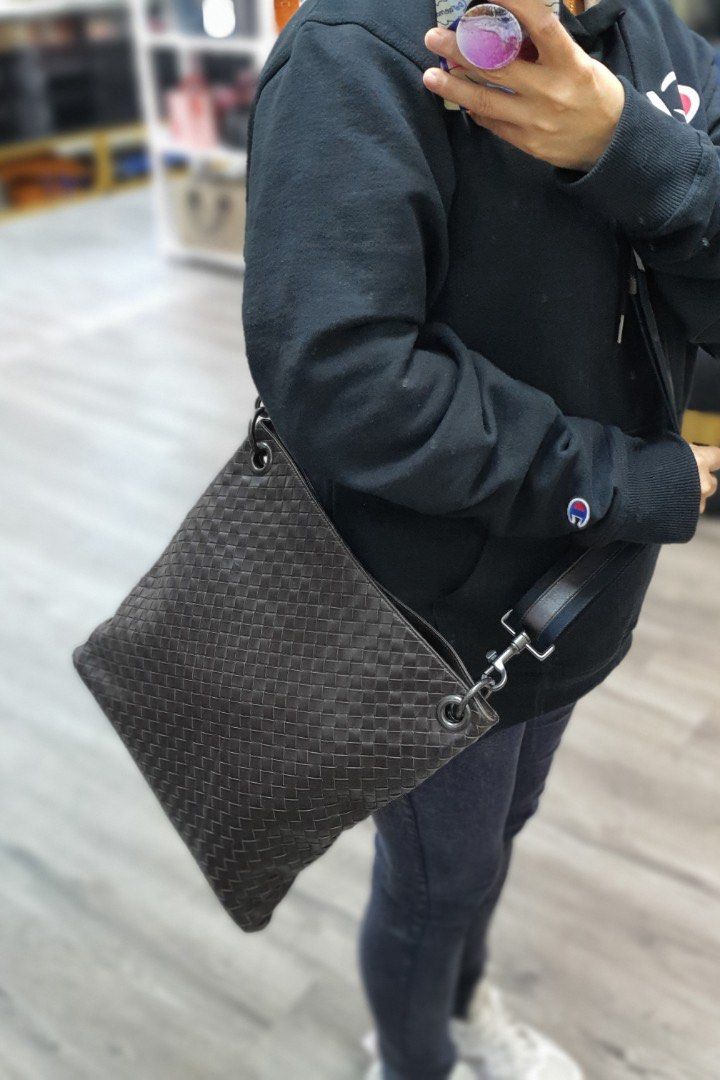 BOTTEGA VENETA Intrecciato Leather Messenger Bag for Men