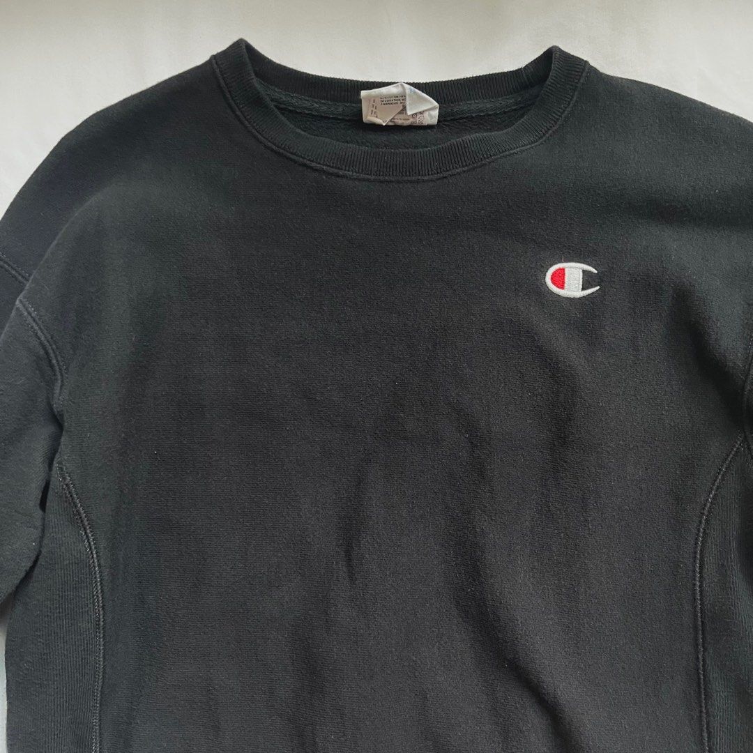 Champion Reverse Weave Crewneck in Black Women s Fashion Tops