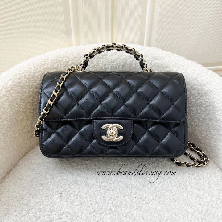 ✖️SOLD✖️ Chanel 23A Mini Rectangle Flap with Crystals Top Handle in Black  Lambskin and LGHW, Luxury, Bags & Wallets on Carousell