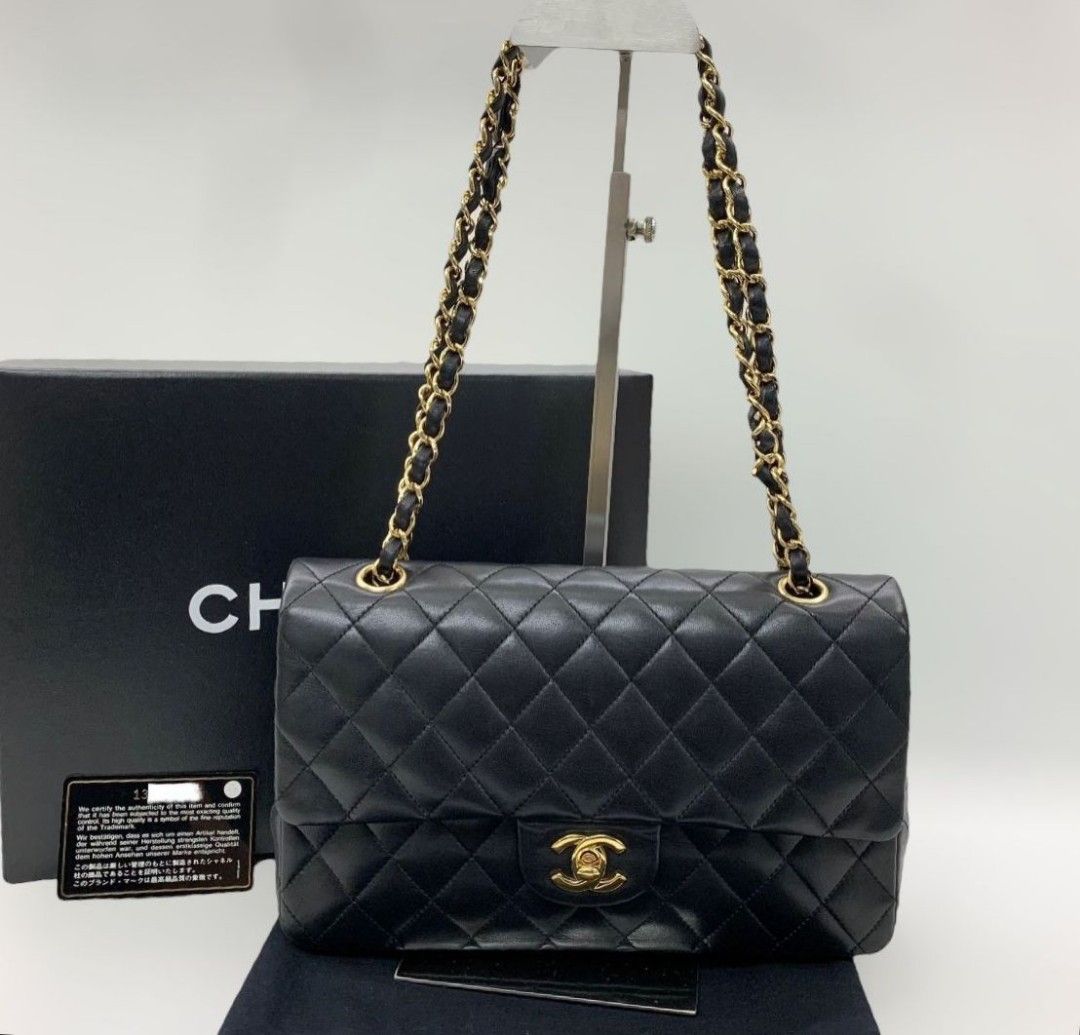 Chanel Classic medium black ghw lamb with db card holo box Complete set
