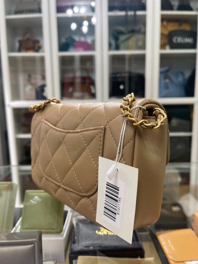 Chanel Mini Flap Bag With Heart CC Charm Dark Beige Lambskin Aged Gold  Hardware (microchip), Luxury, Bags & Wallets on Carousell