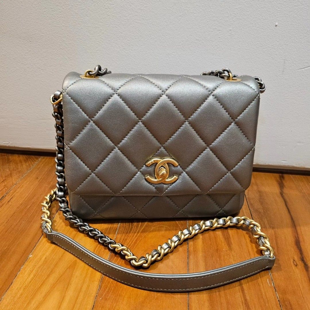 Chanel Seasonal Top Sling Bag Grey Silver