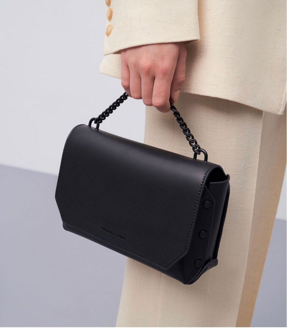 Charles and Keith Chain Handle Shoulder Bag Ultra Matte Black