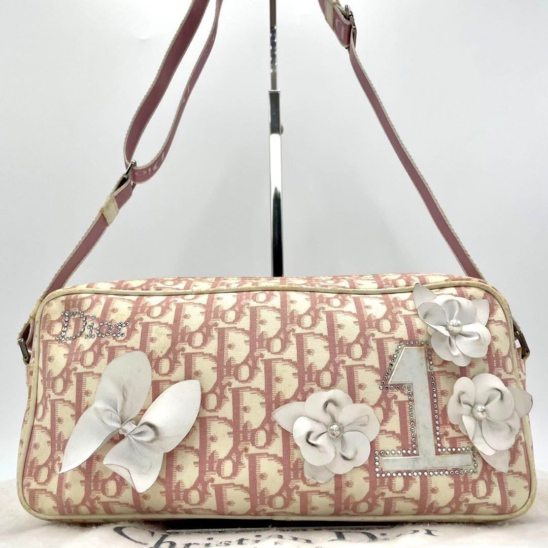 Christian Dior Pink Coated Canvas Crossbody Bag Trotter Logo Monogram, Tokyo Roses Vintage