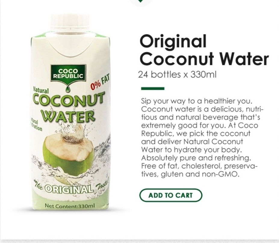 Coco Republic Coconut Water 24 x 330ml / Expire Sep 2024, Food & Drinks, Packaged & Instant Food