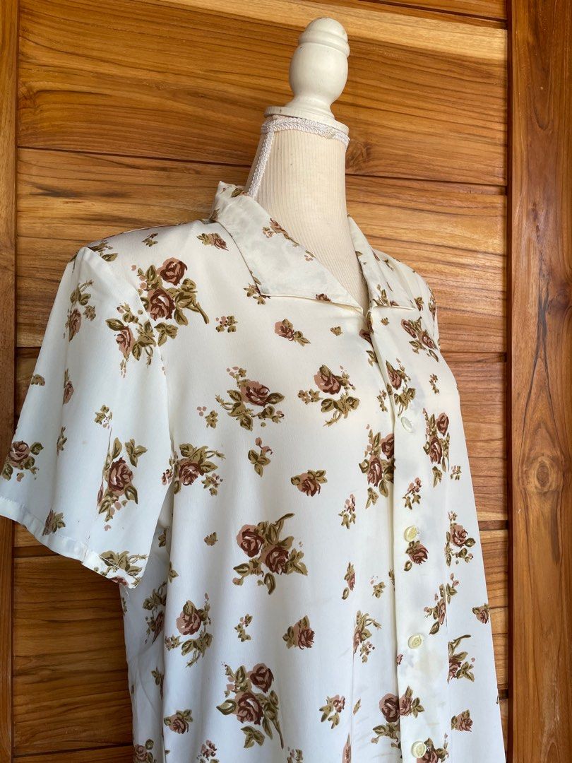 Cream Floral Button Down Collared Dress