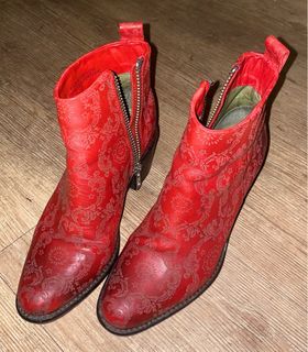 DIESEL Red embossed leather boots