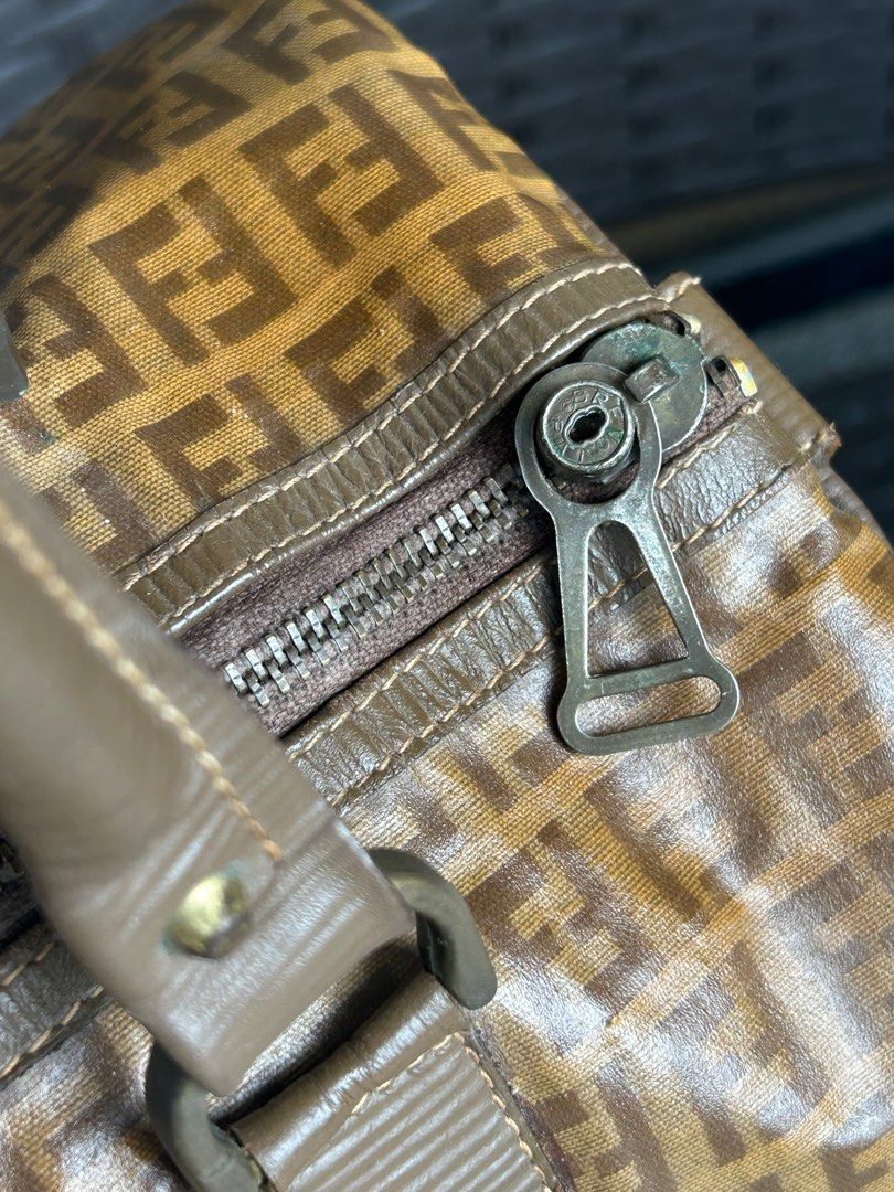 FENDI Boston bag Pekan PVC/leather Brown khaki Women Used –