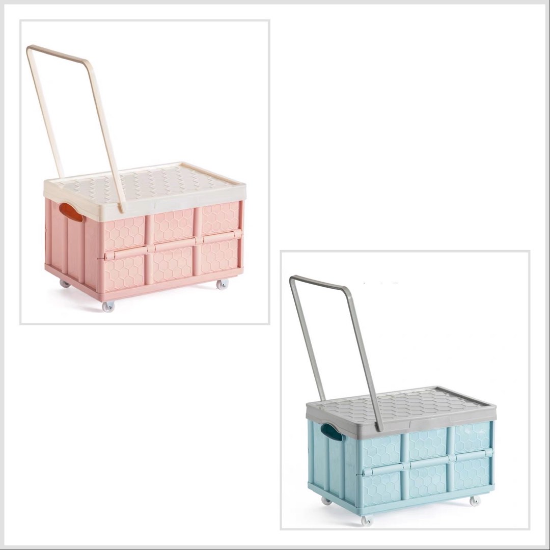 Foldable Storage Boxes with Trolley Handles and Wheels 1 Pink and 1