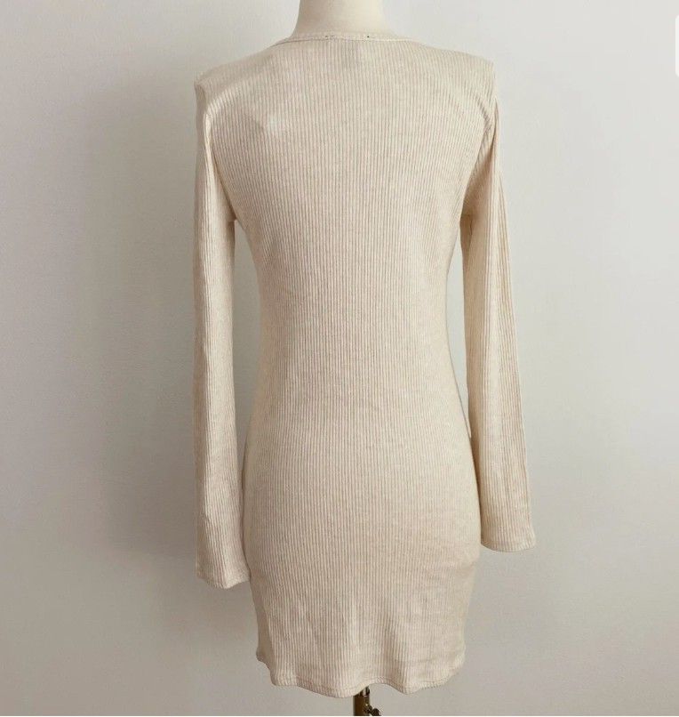 Forever 21 Cream Faux Button-Front Ribbed Knit Long Sleeve Mini Dress,  Women's Fashion, Dresses & Sets, Dresses on Carousell