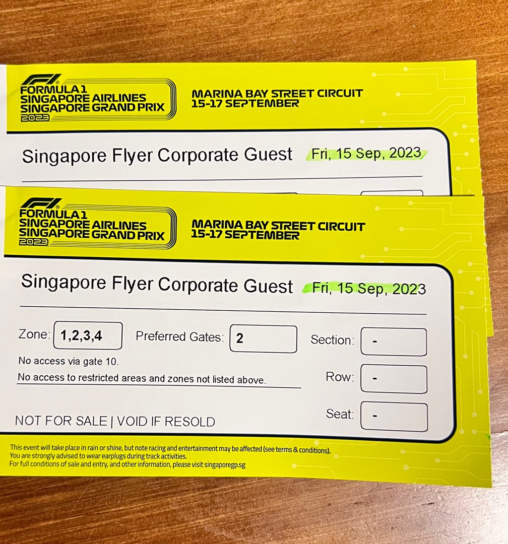 Formula 1 ticket on Singapore flyer, Tickets & Vouchers, Event Tickets