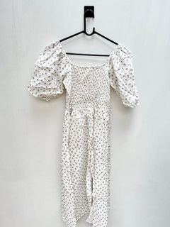 [FREE ONGKIR JABODETABEK] WHITE EMBROIDERY VINTAGE SHABBY CHIC BALOON DRESS KOREAN SQUARE NECK MIDI DRESS