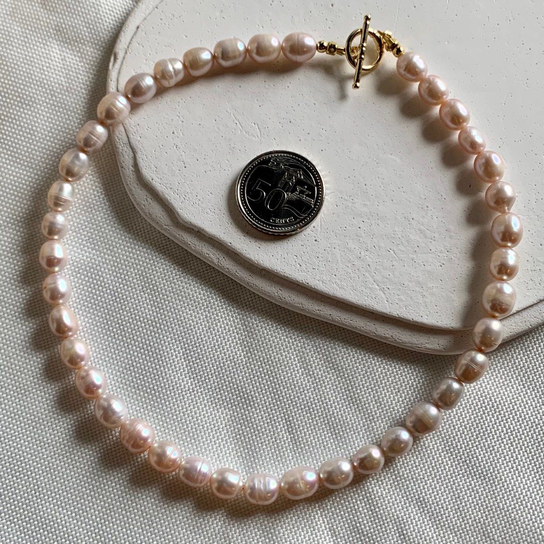 Genuine Natural 6.3 7.7mm Pale Cool Pink Freshwater Circle Baroque